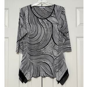Nygard Wavy Print Knit Tunic Blouse, Black & White, Size L